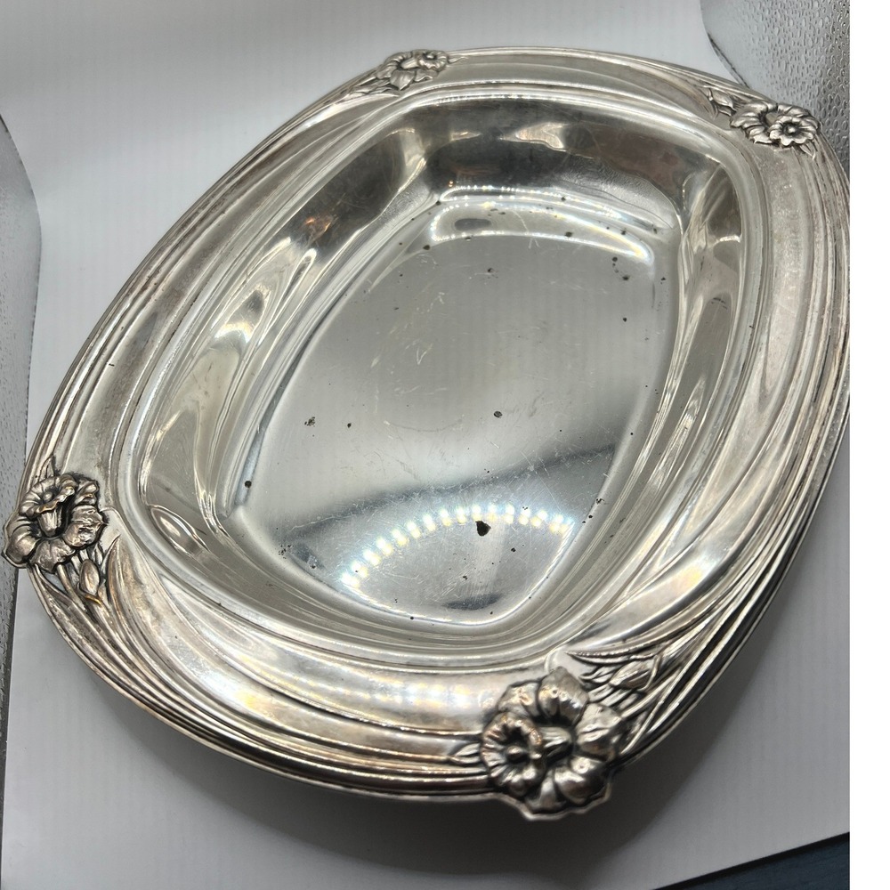 1847 Rogers Bros Serving Bowl Silver Good Daffodil Floral 9912 Plated